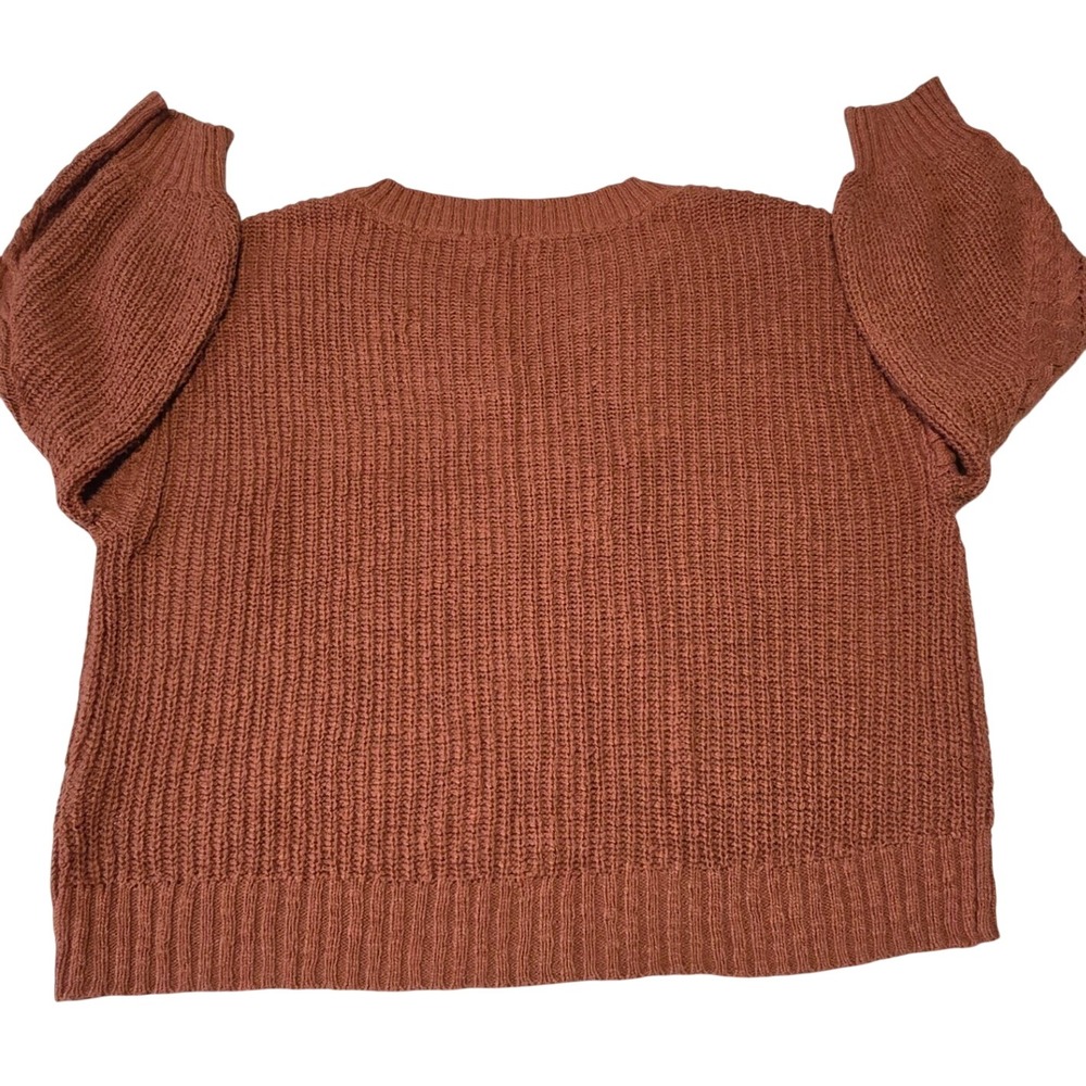 American Eagle Women Size XL V Neck Sweater Rust Cable Knit Balloon Sleeve - Picture 4 of 5